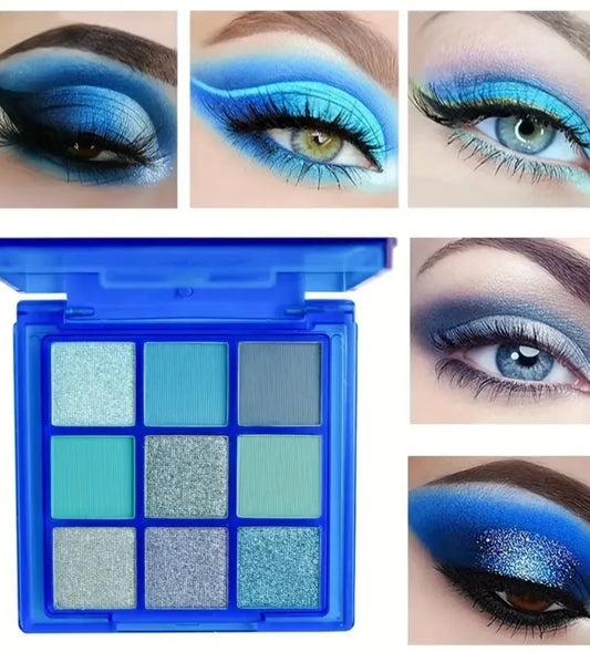 9-Farben Blue Matte Glitter Lidschatten Schimmer Glitzer Puder